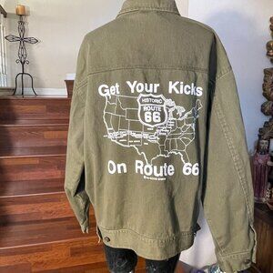 VTG 90's McGregor Men's Green Denim XL Jacket Historic Route 66 Snap-on, Pockets